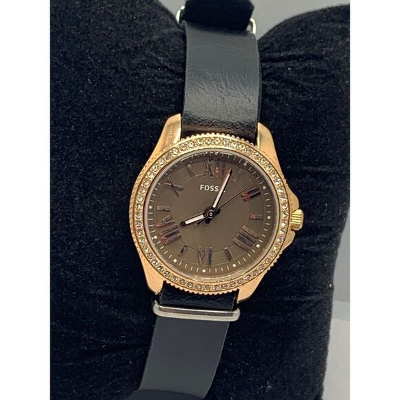 Fossil AM4615 Women's Black Leather Analog Brown Dial Quartz Genuine Watch JD398 - Picture 2 of 11